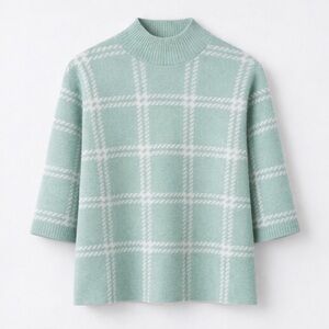 Love Scarlett Luxe mint green Plaid Mock Neck Sweater medium Windowpane Pullover